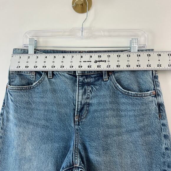 Express Medium Wash Rigid Denim Mid Rise Baggy Bootcut Jeans Womens 8 - Picture 10 of 14